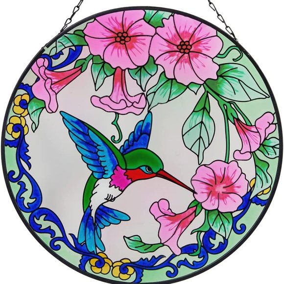 Other - Round Hummingbird Stained Glass Window Hangings Colorful Suncatcher Decor